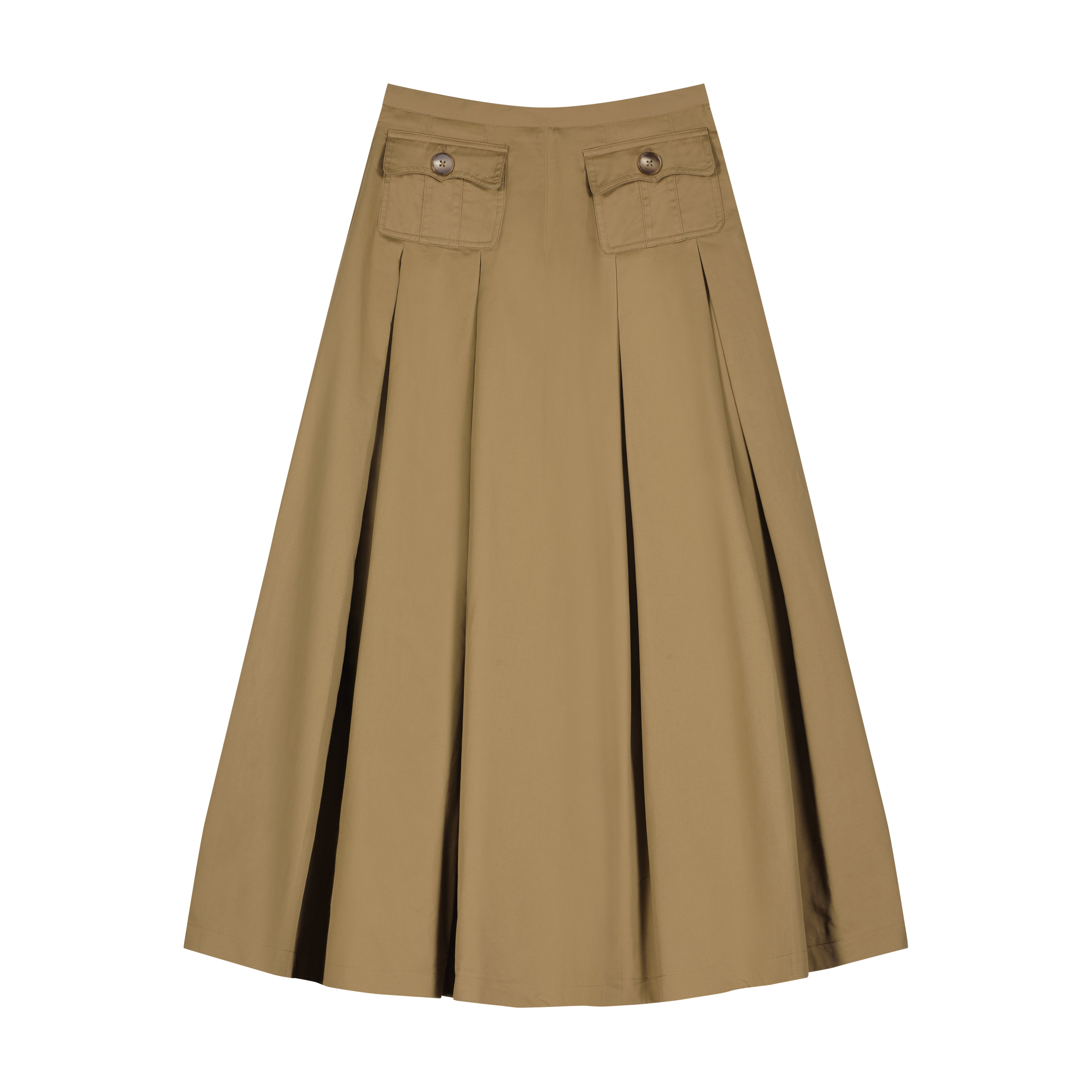 Button Pocket Pleated Skirt