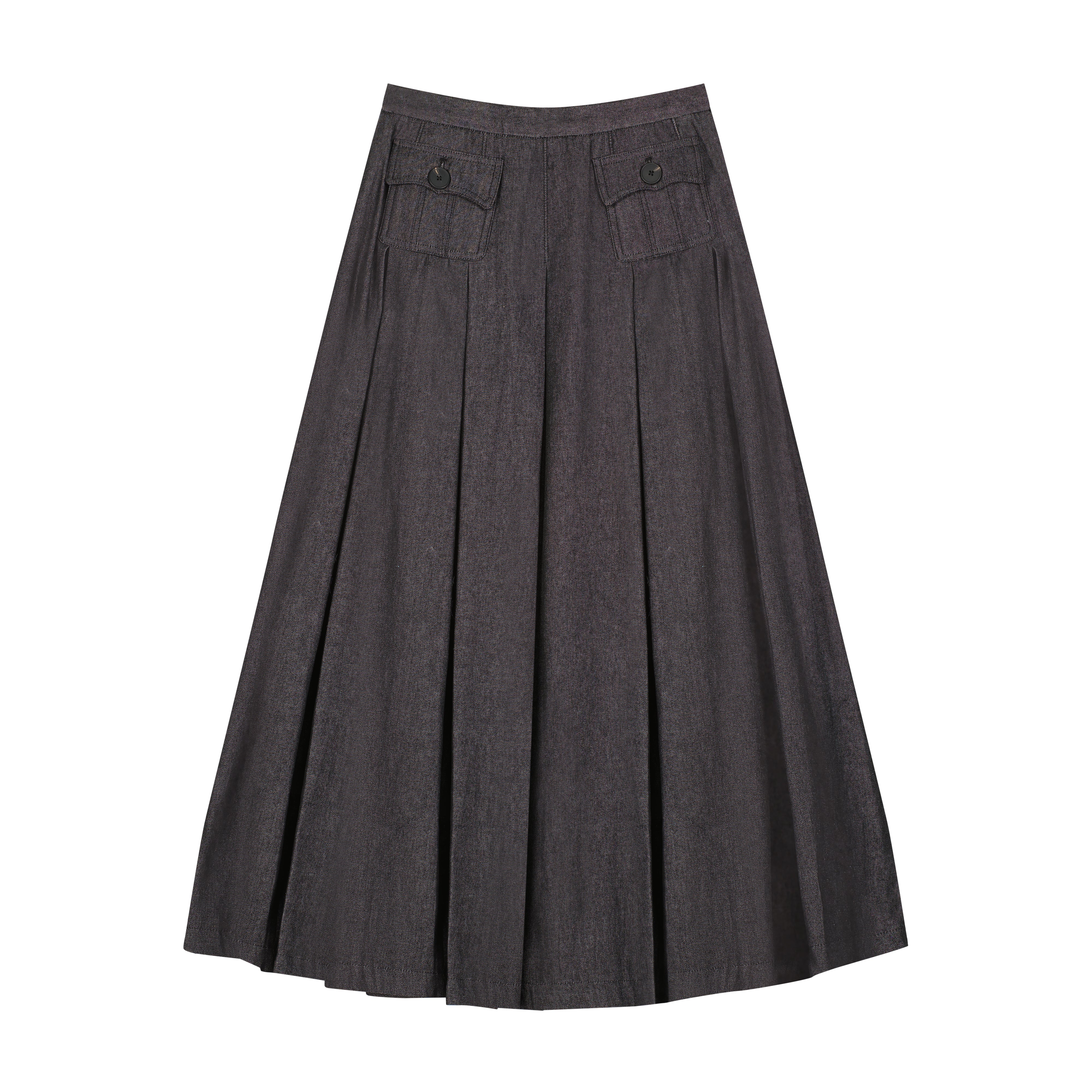 Button Pocket Pleated Skirt