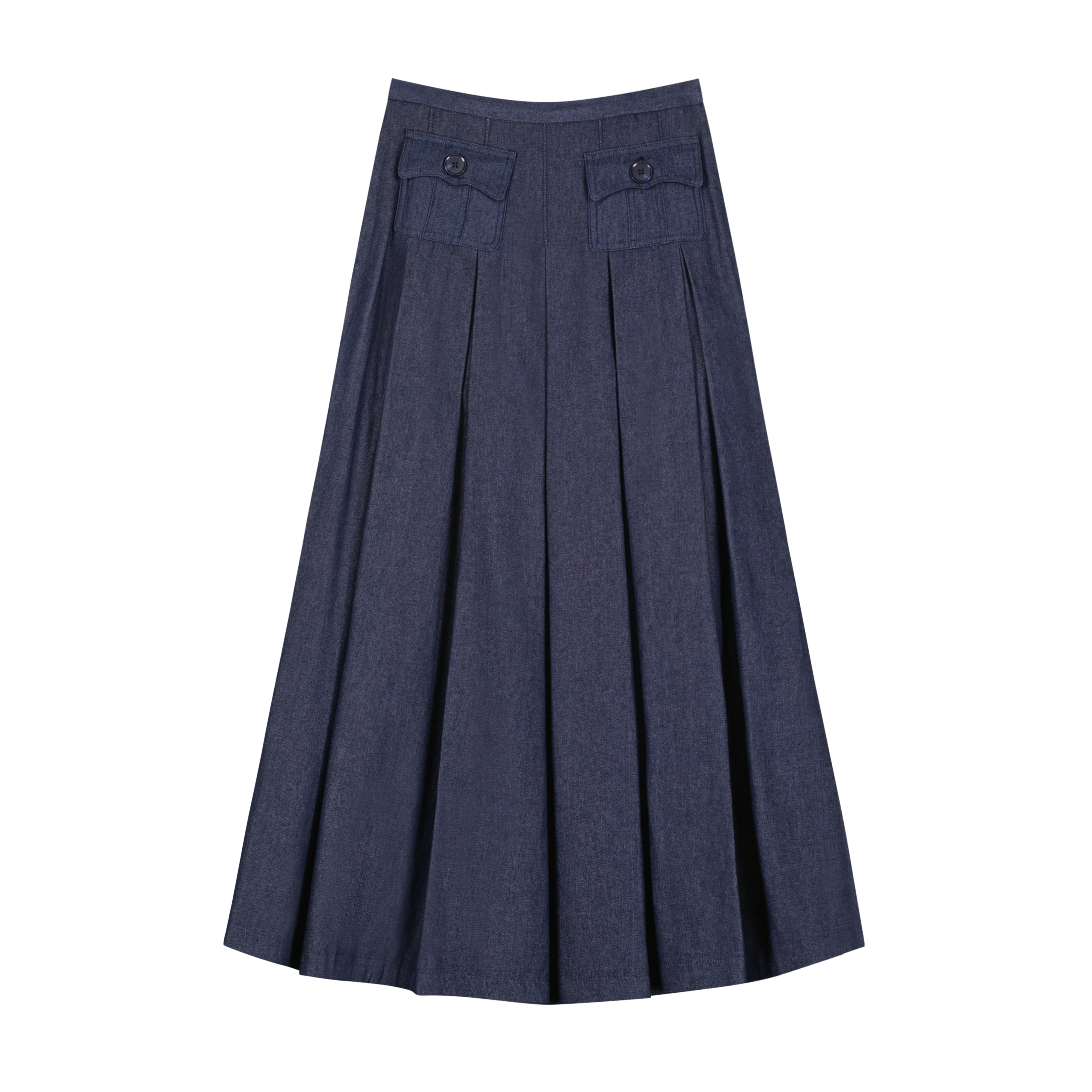 Button Pocket Pleated Skirt