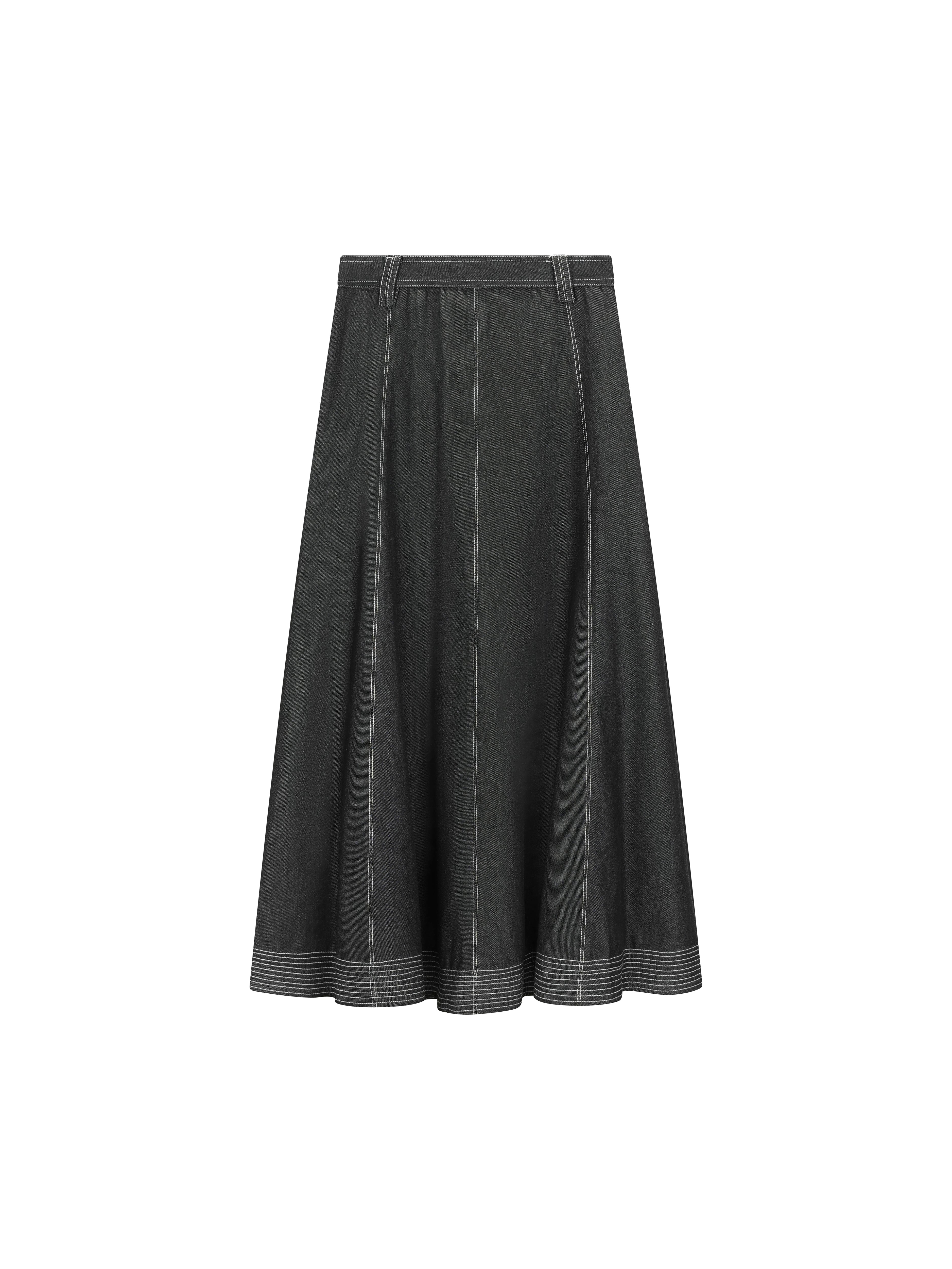 Paneled Denim Skirt with Top Stitching