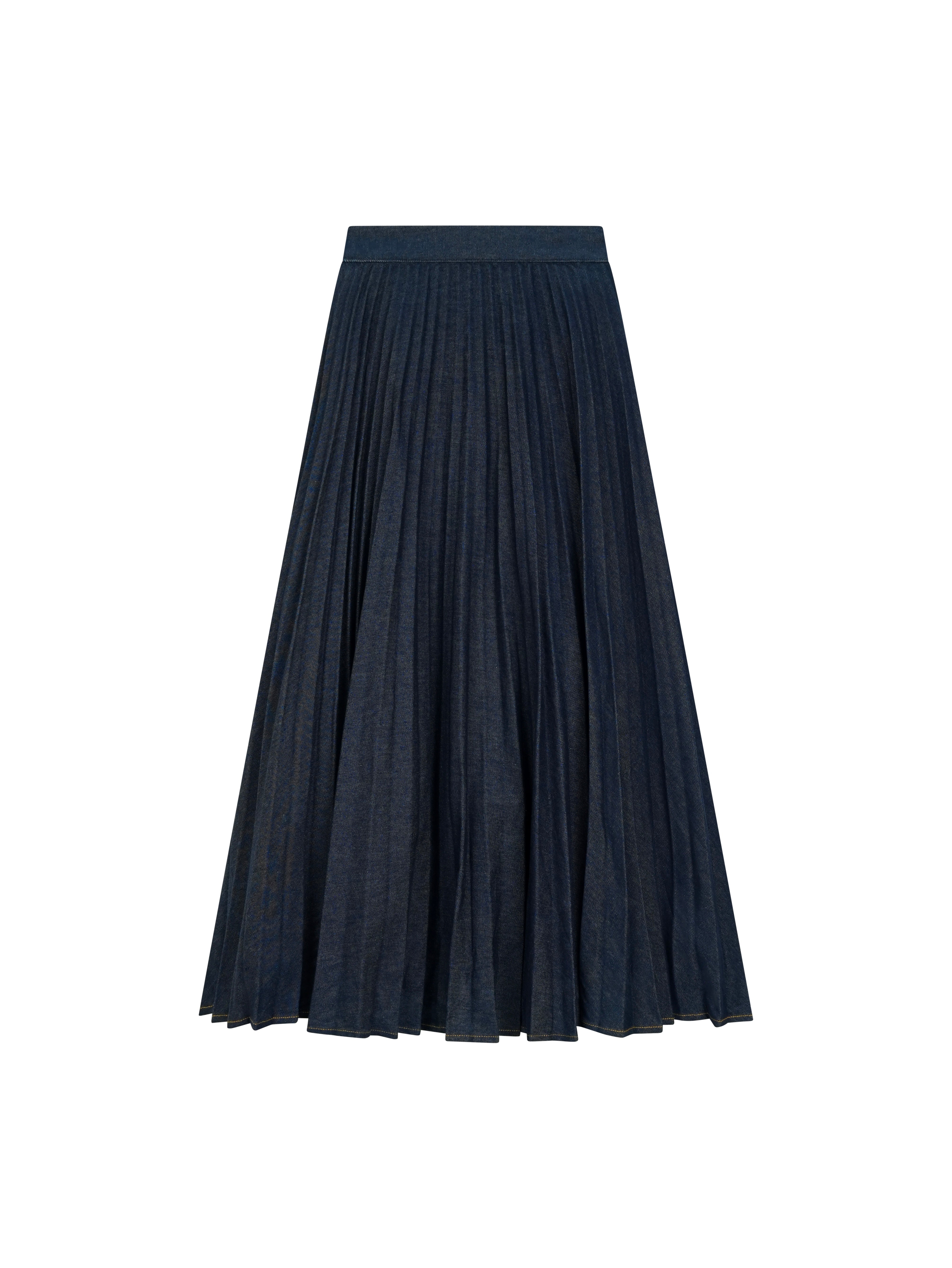 Wrap Look Pleated Denim Skirt