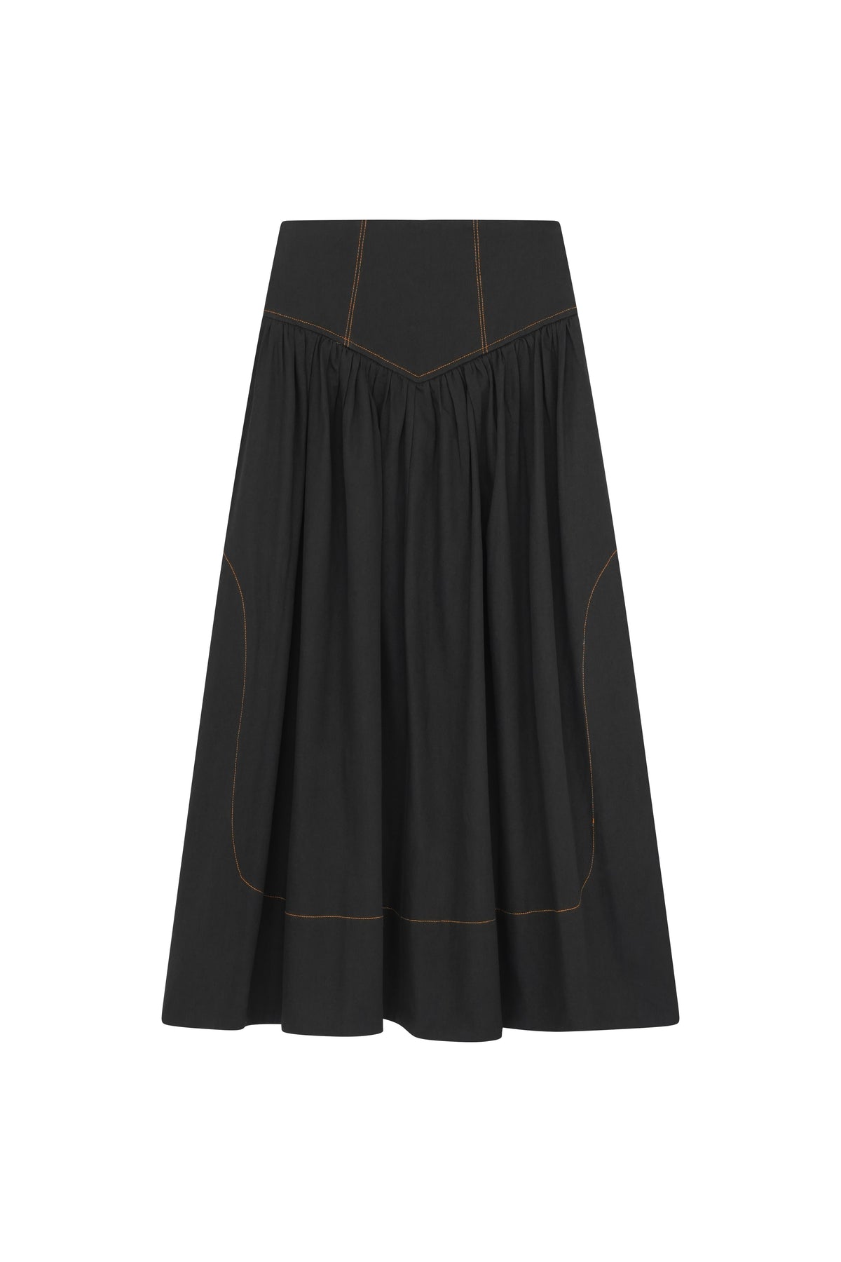 Black Yoke Skirt With Top Stitching