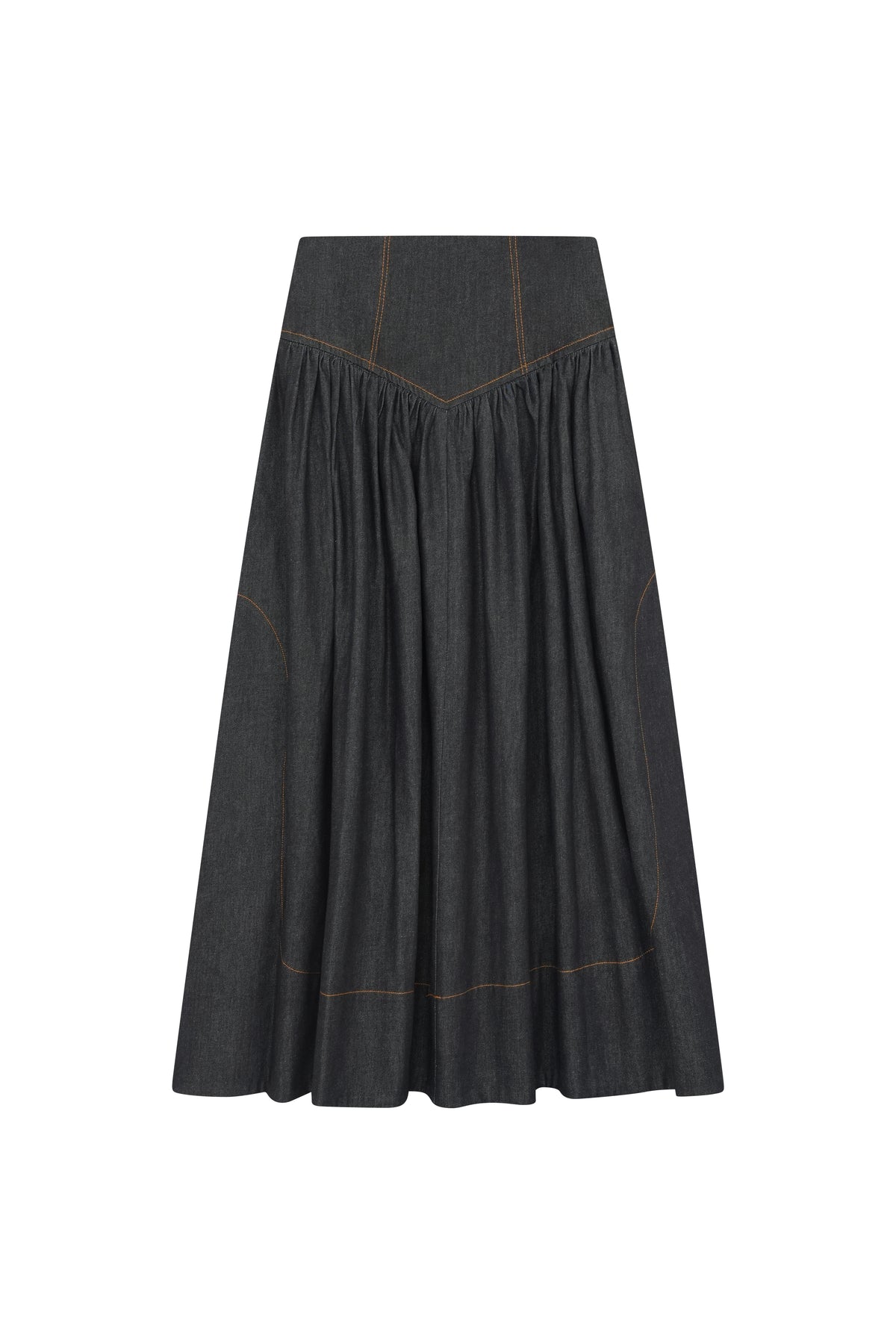 Denim Yoke Skirt With Top Stitching