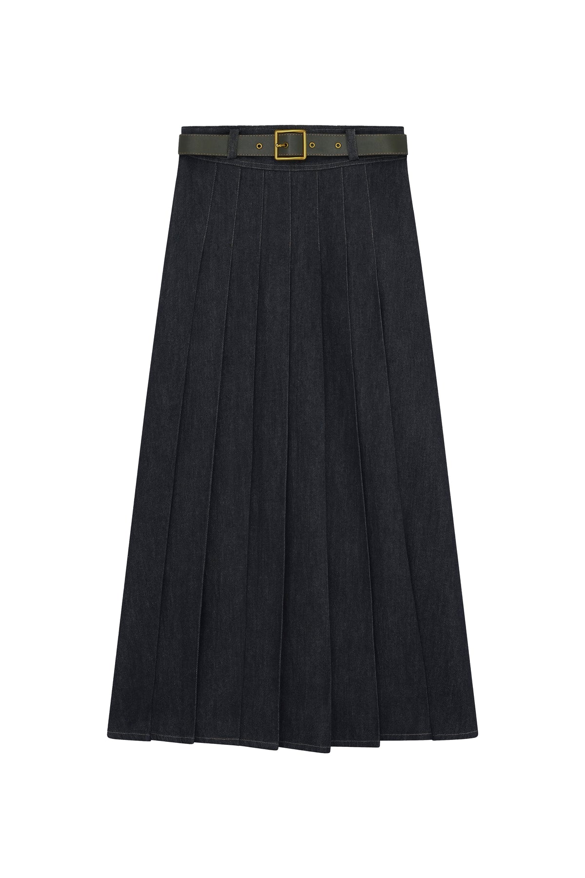 Pleated Belted Skirt With Yoke