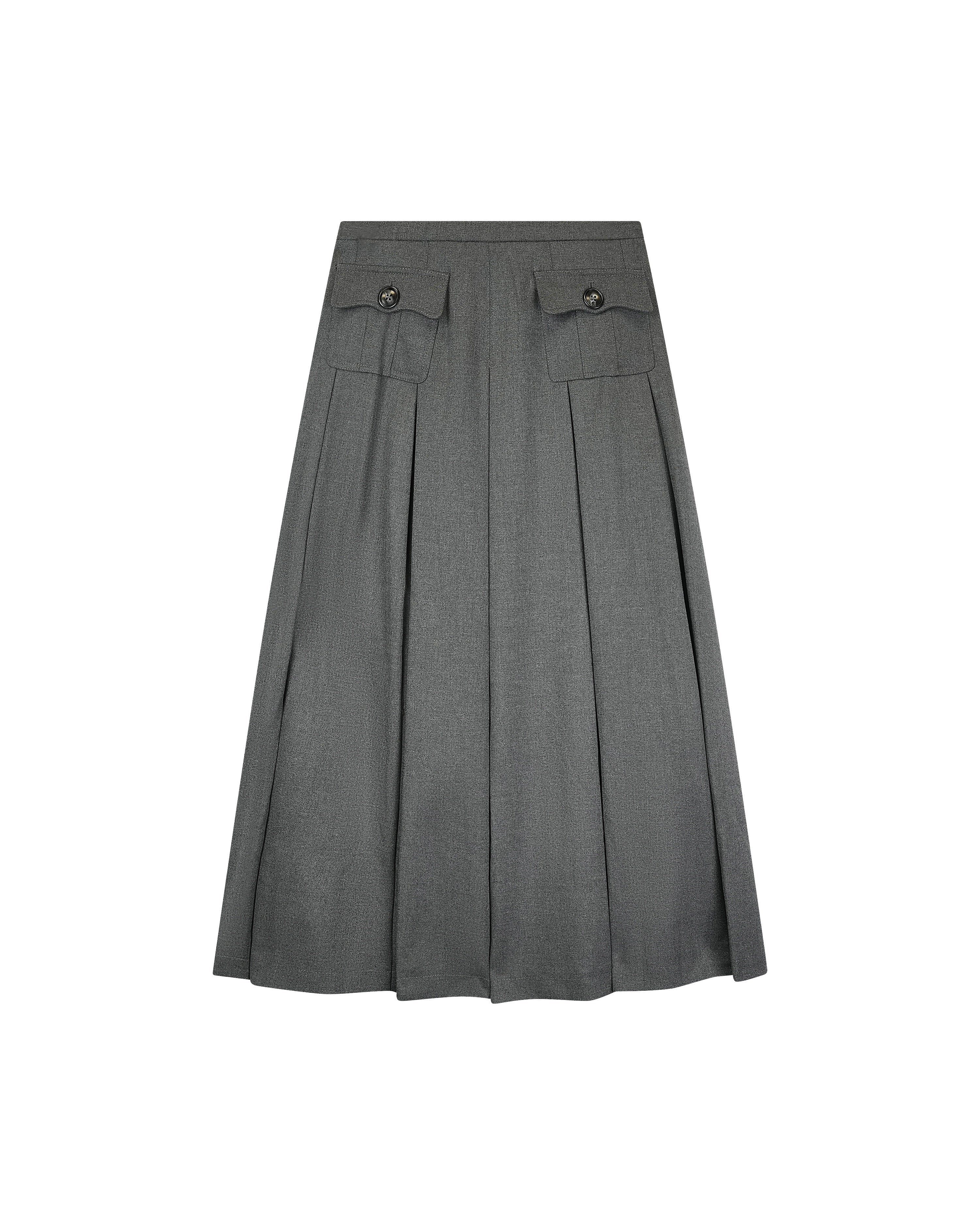 2 Buttoned Pockets Pleated Skirt