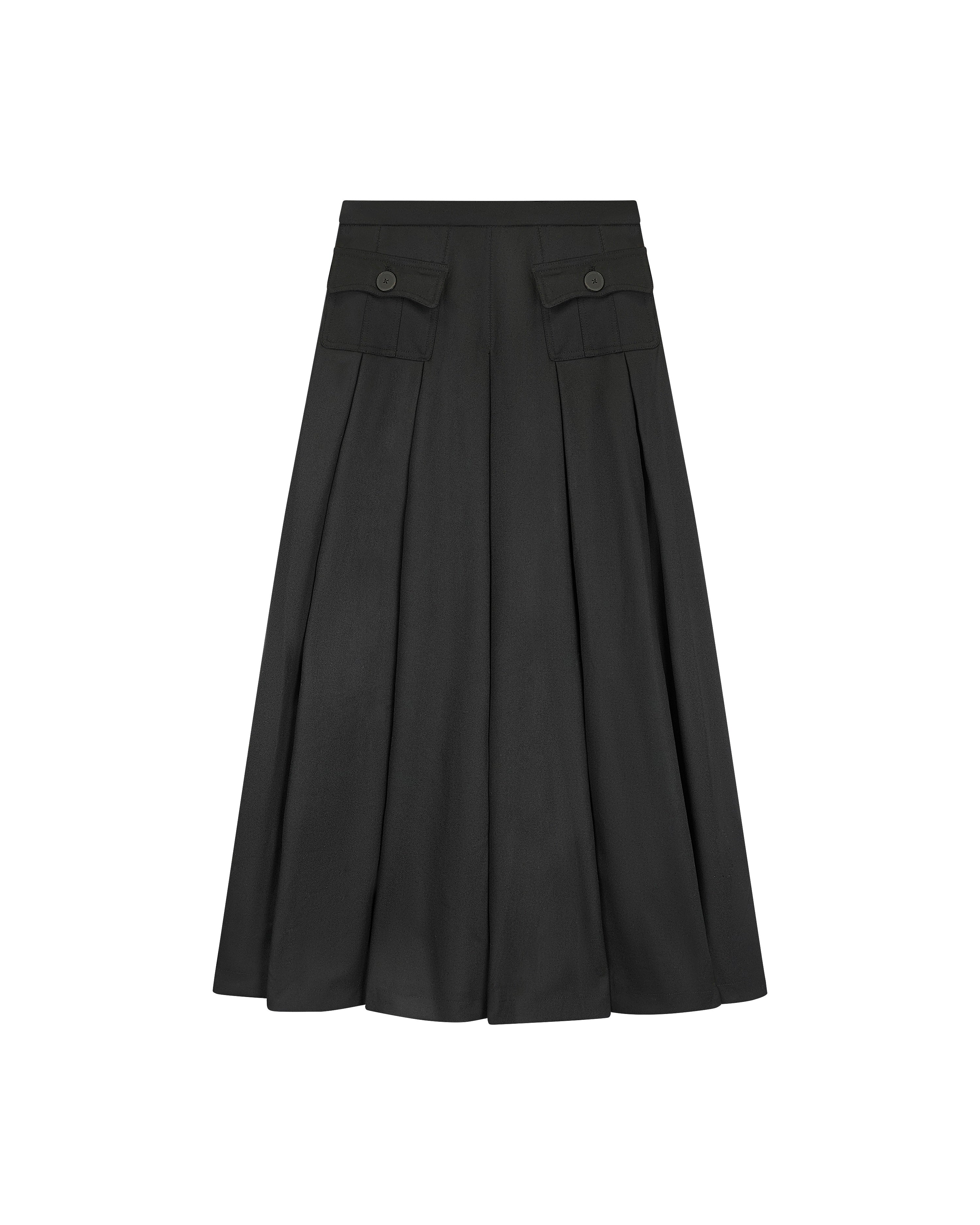 2 Buttoned Pockets Pleated Skirt