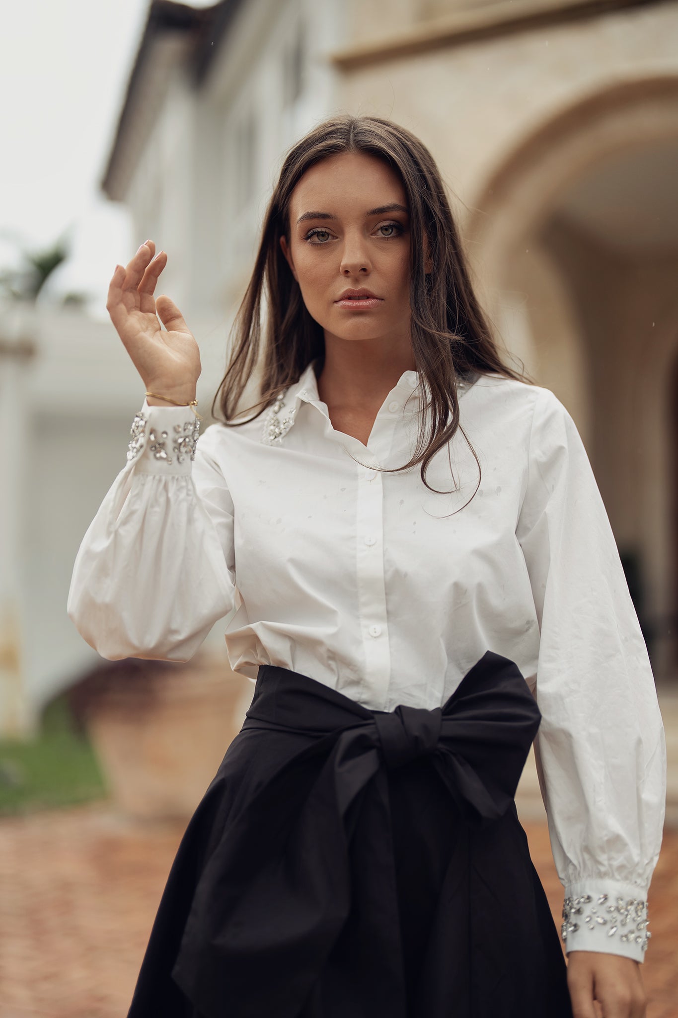 Crystal Collar & Cuff Dress Blouse