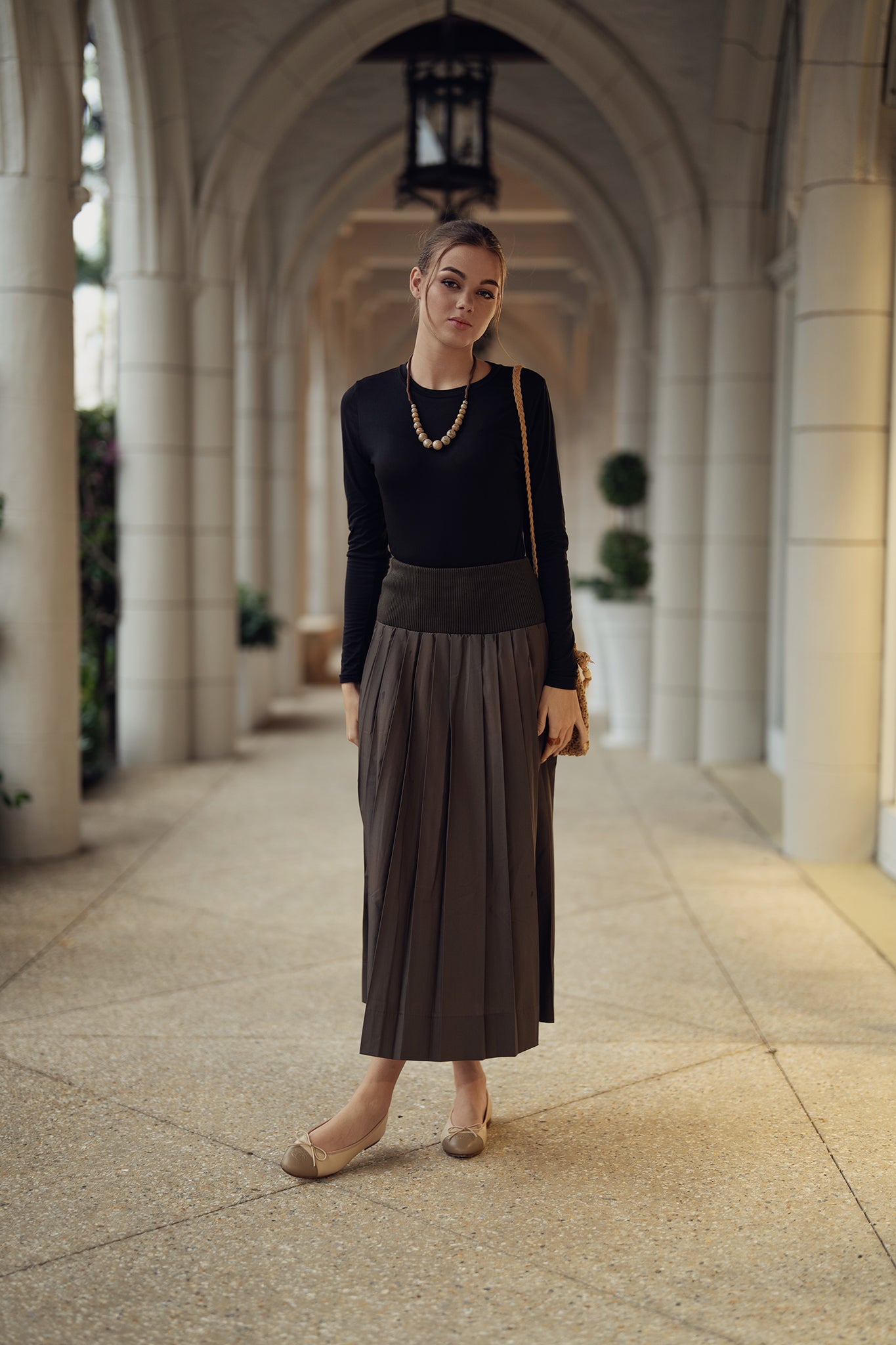 Knit Yoke Waistband Skirt