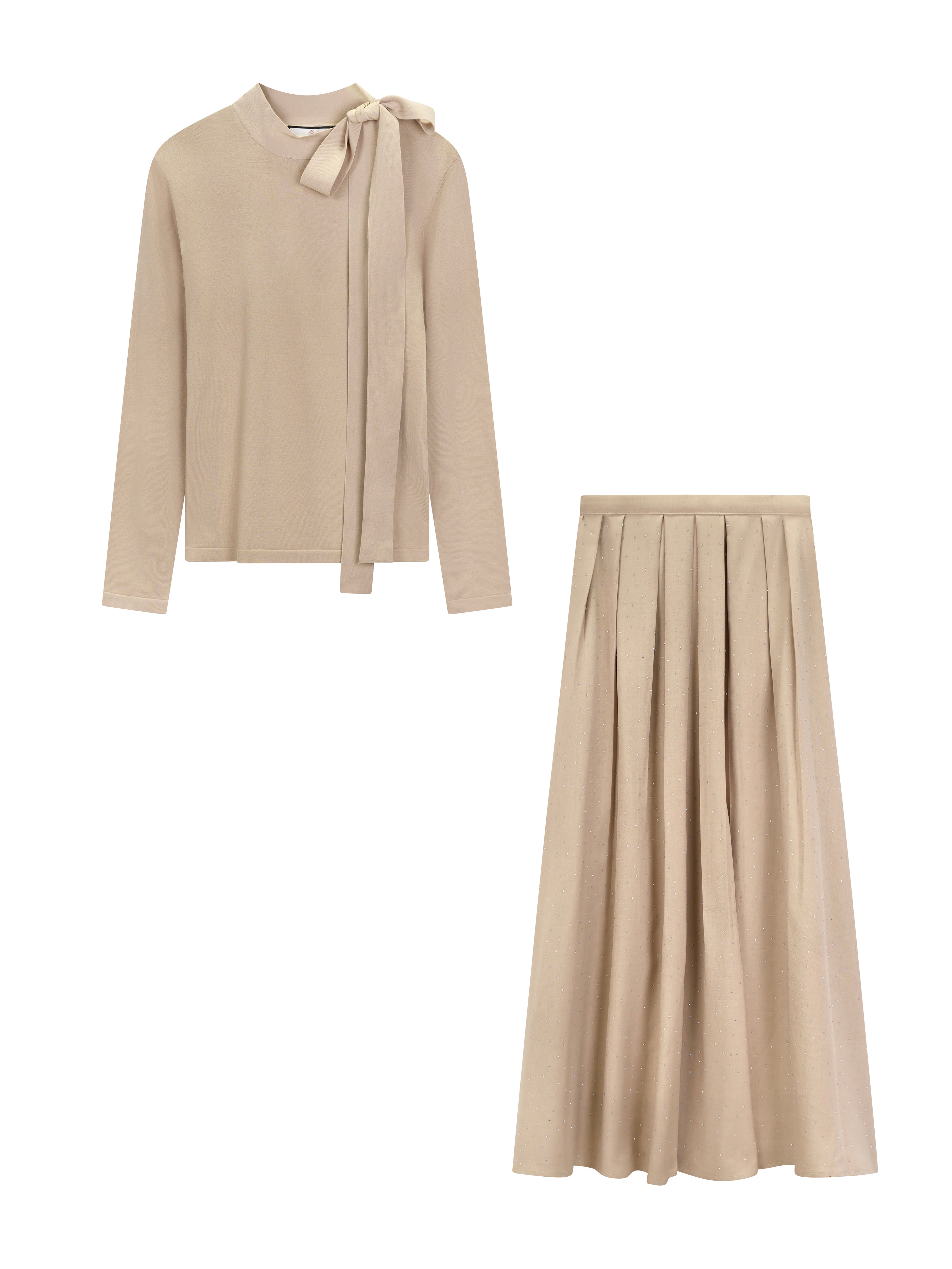Side Bow Tie Sweater with Crystal Studded Dress Skirt