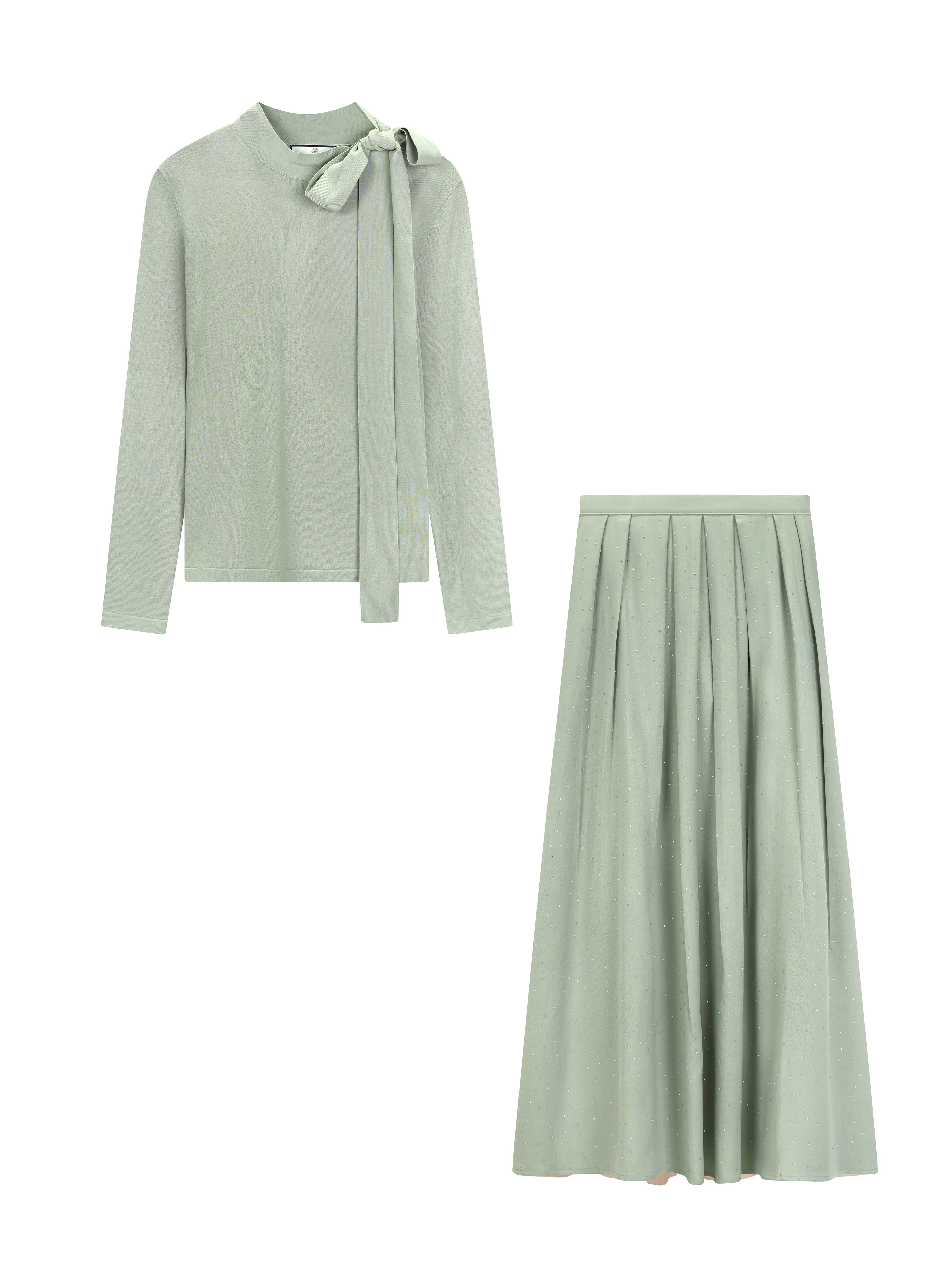 Side Bow Tie Sweater with Crystal Studded Dress Skirt