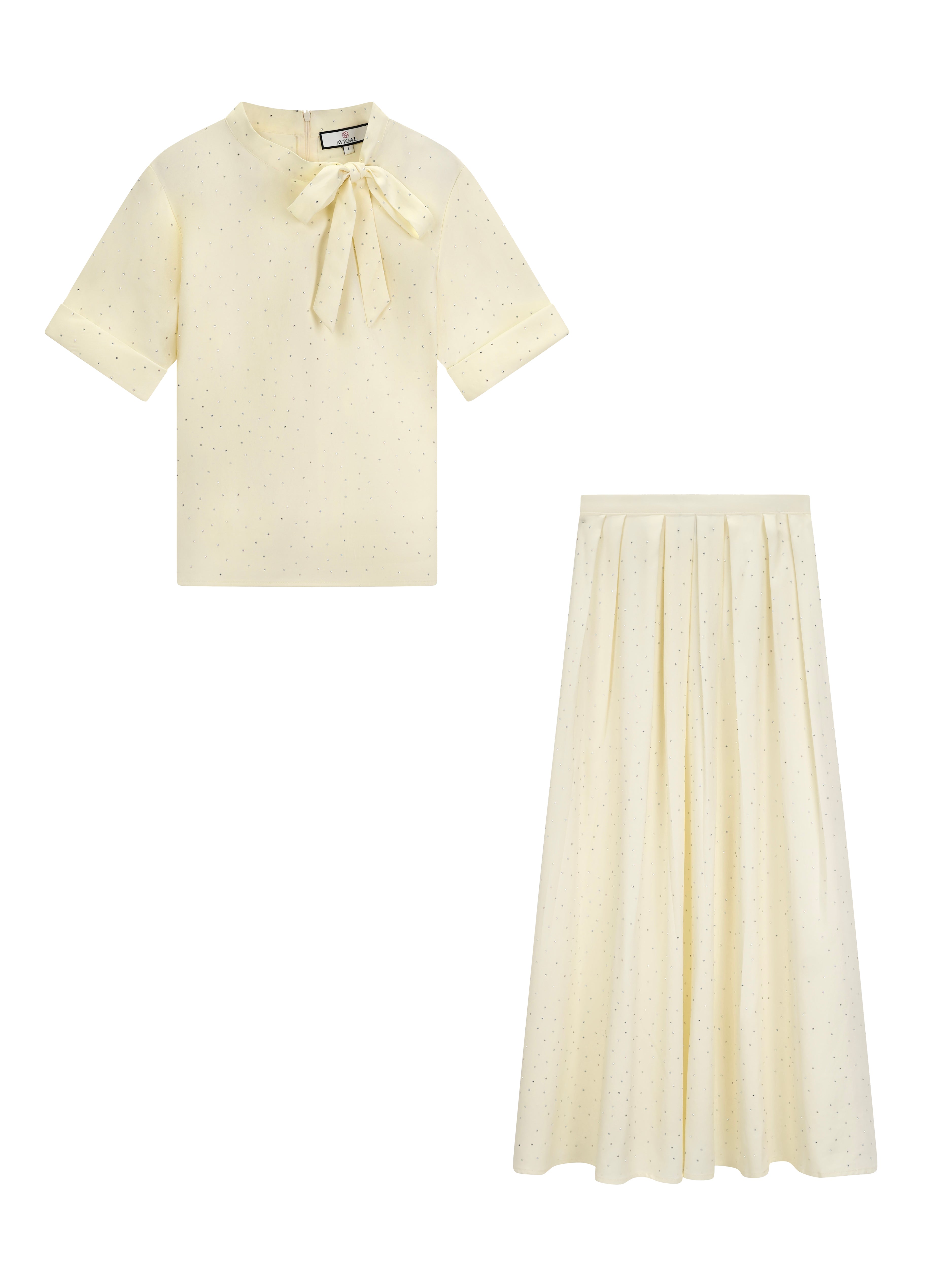 Crystal Studded Top with Bow and Matching Skirt