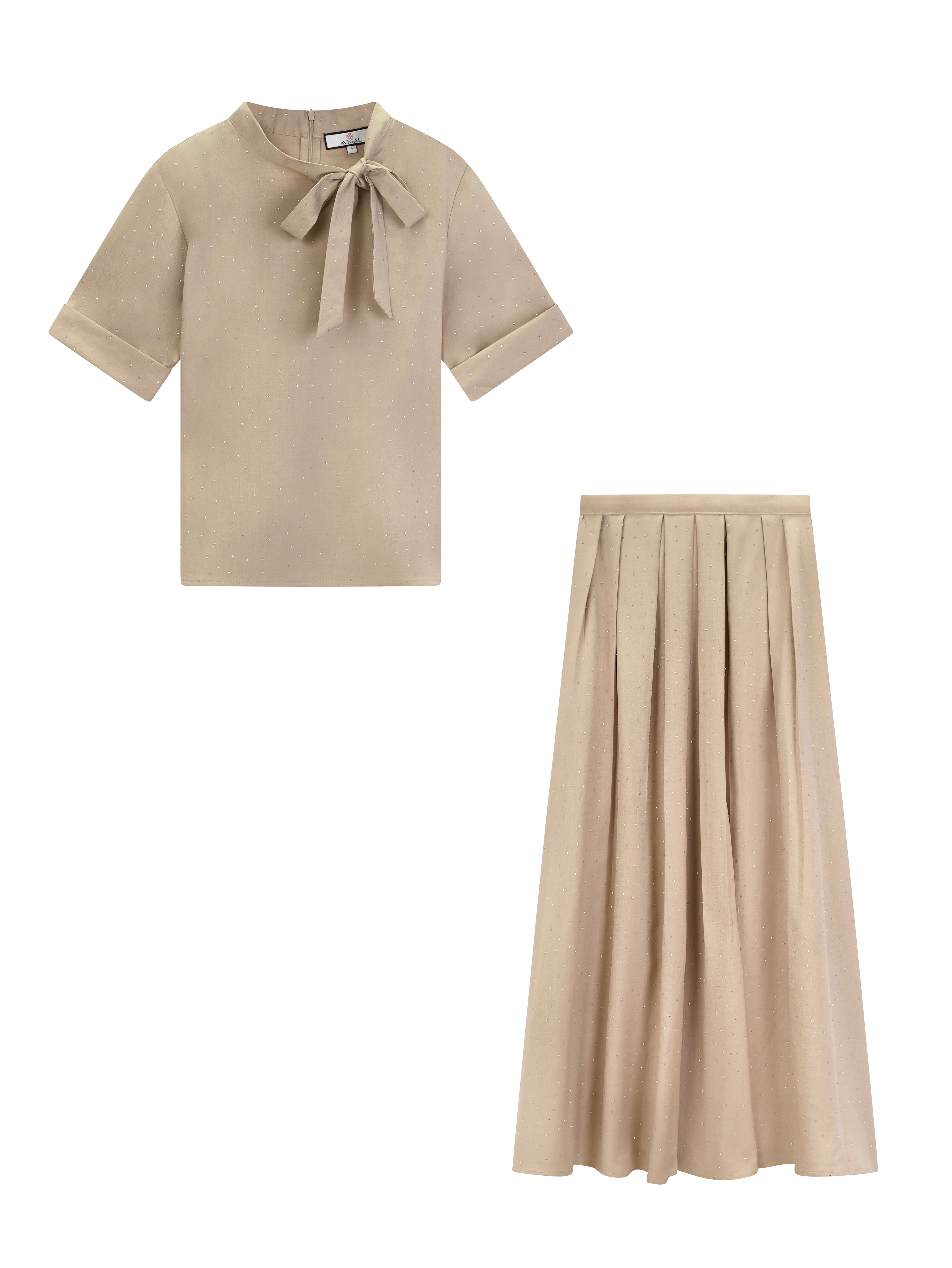 Crystal Studded Top with Bow and Matching Skirt