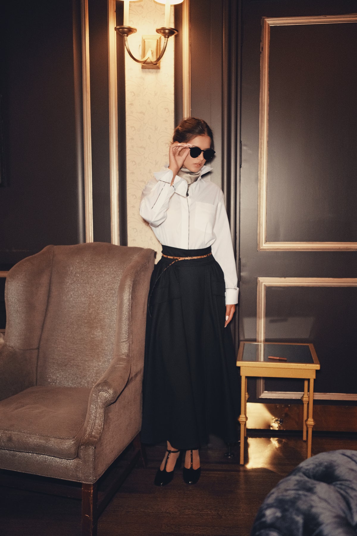 High Waistband Circle Skirt With Belt