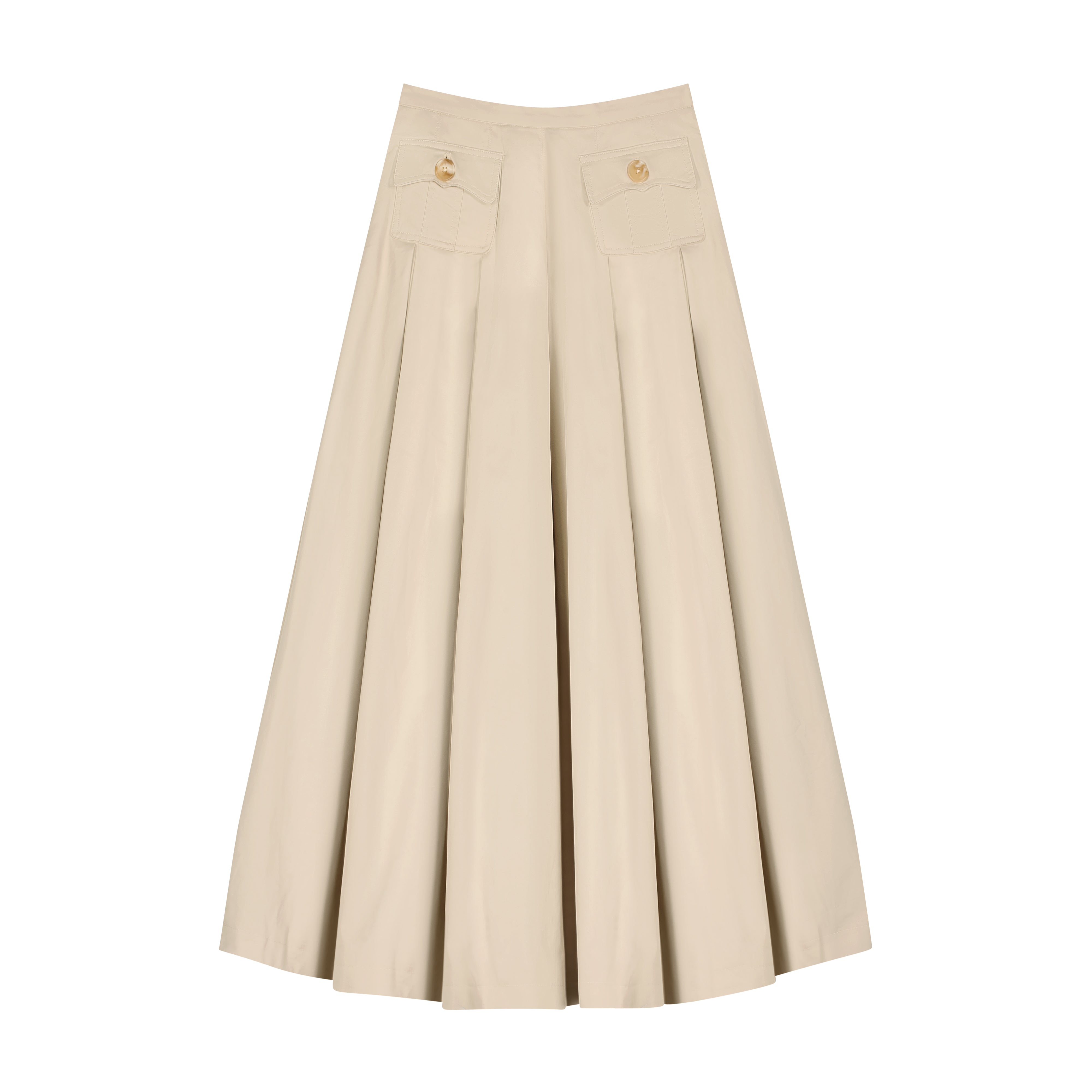 Button Pocket Pleated Skirt