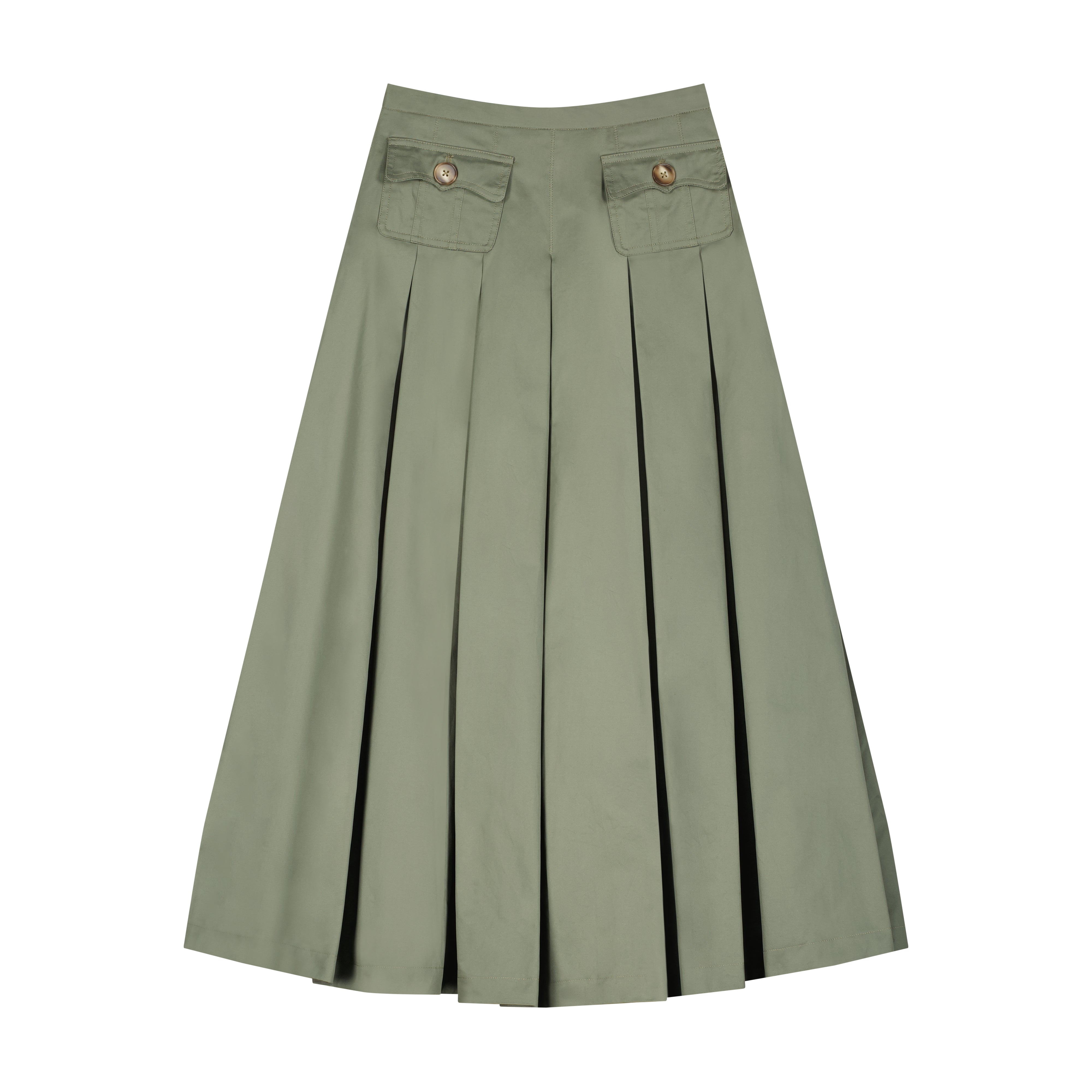 Button Pocket Pleated Skirt