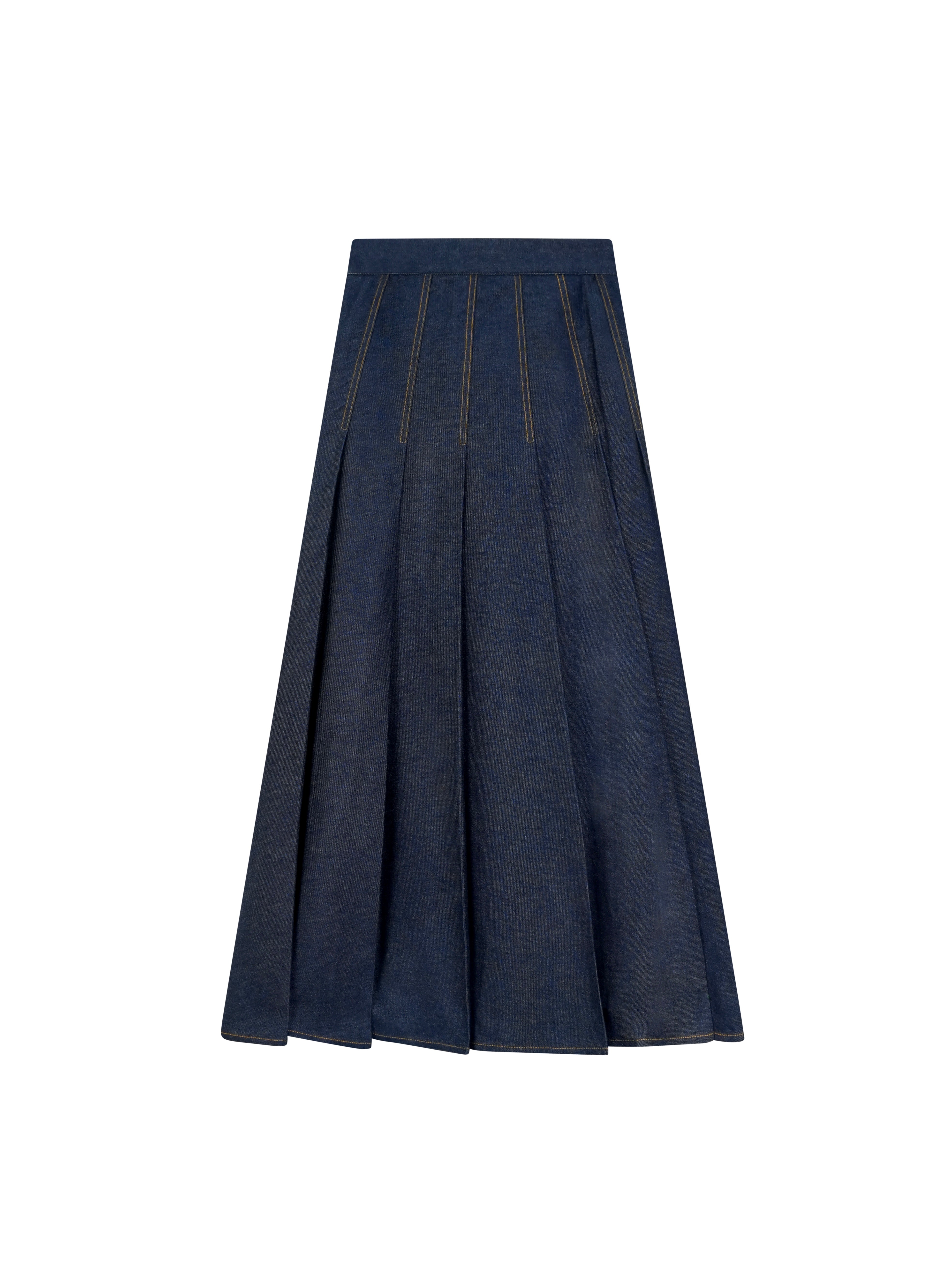 Wrap Look Pleated Denim Skirt