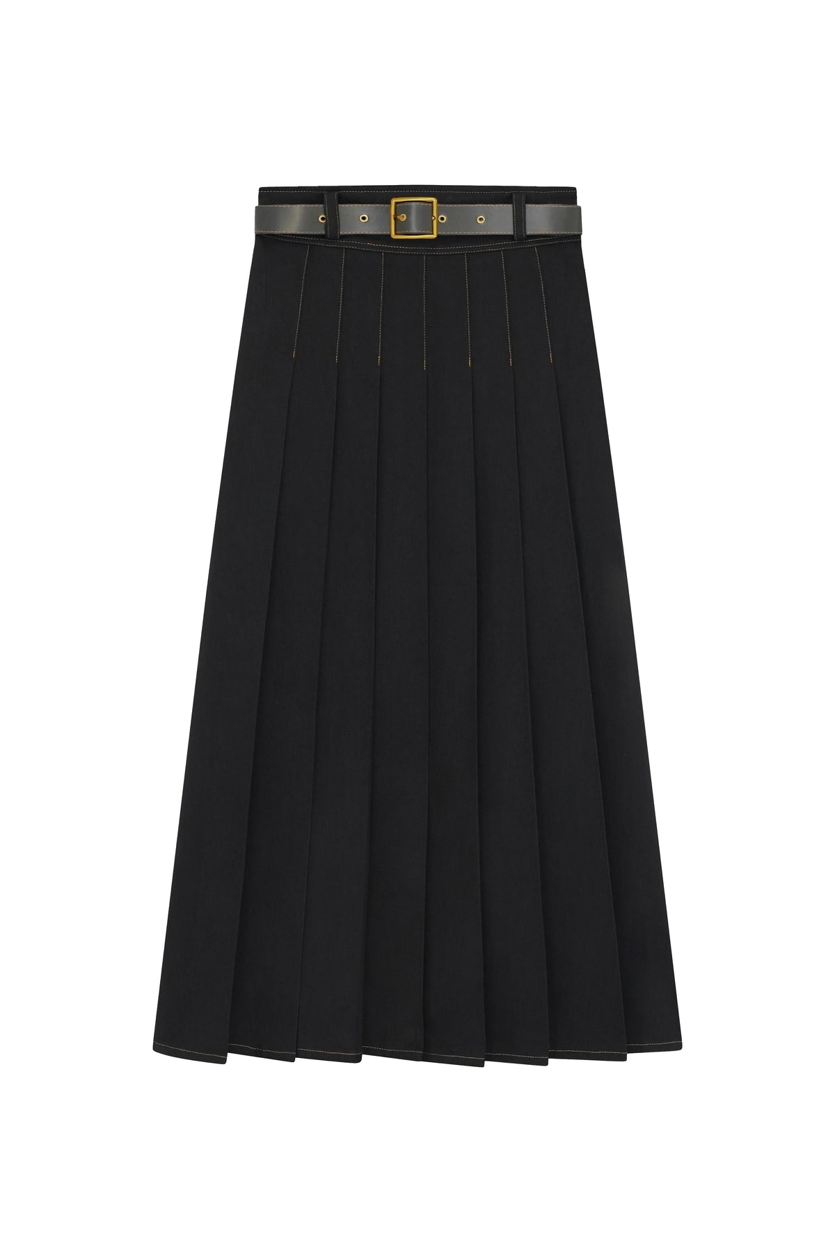 Pleated Belted Skirt With Yoke