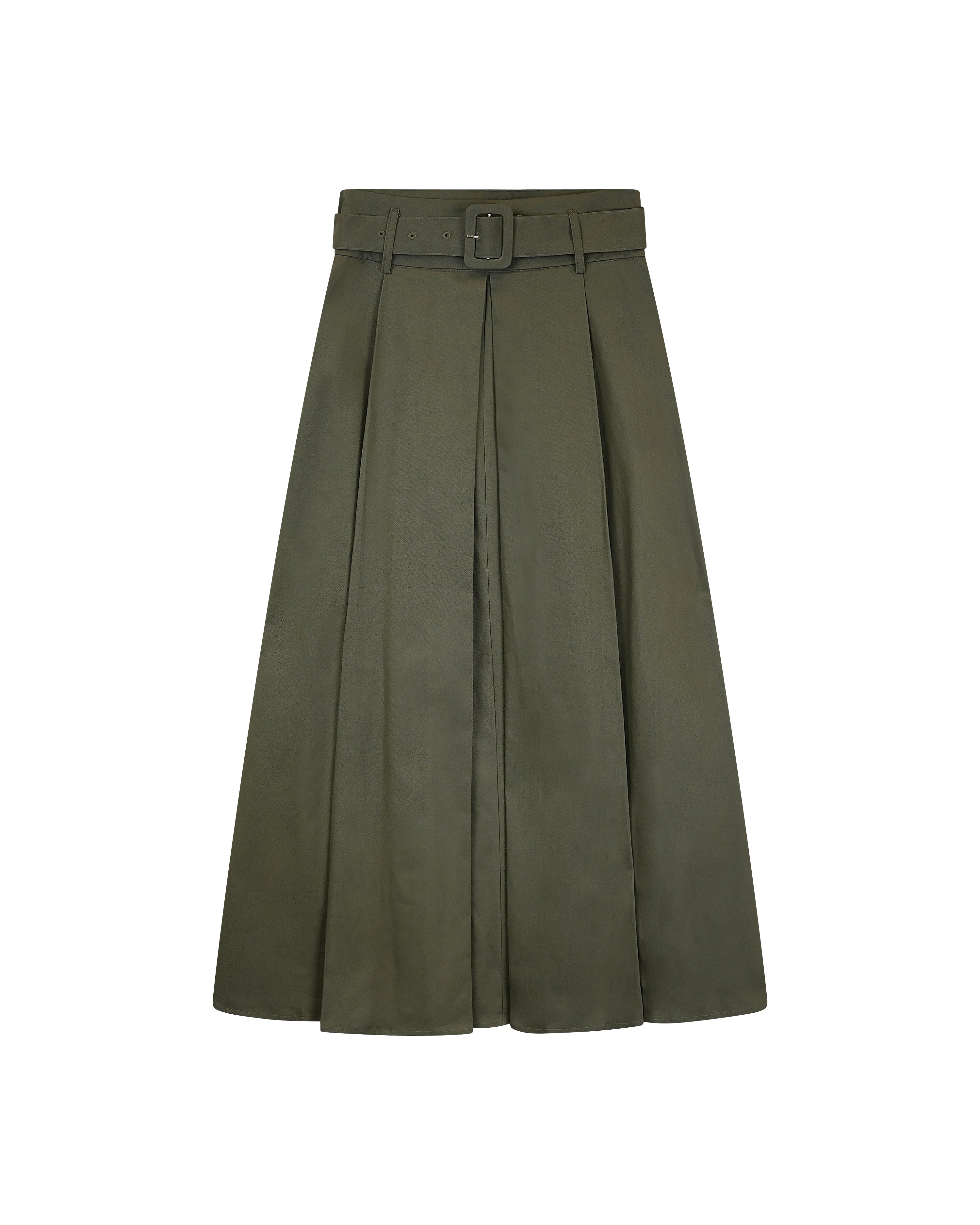 Buckle Belt Middle Pleats Skirt