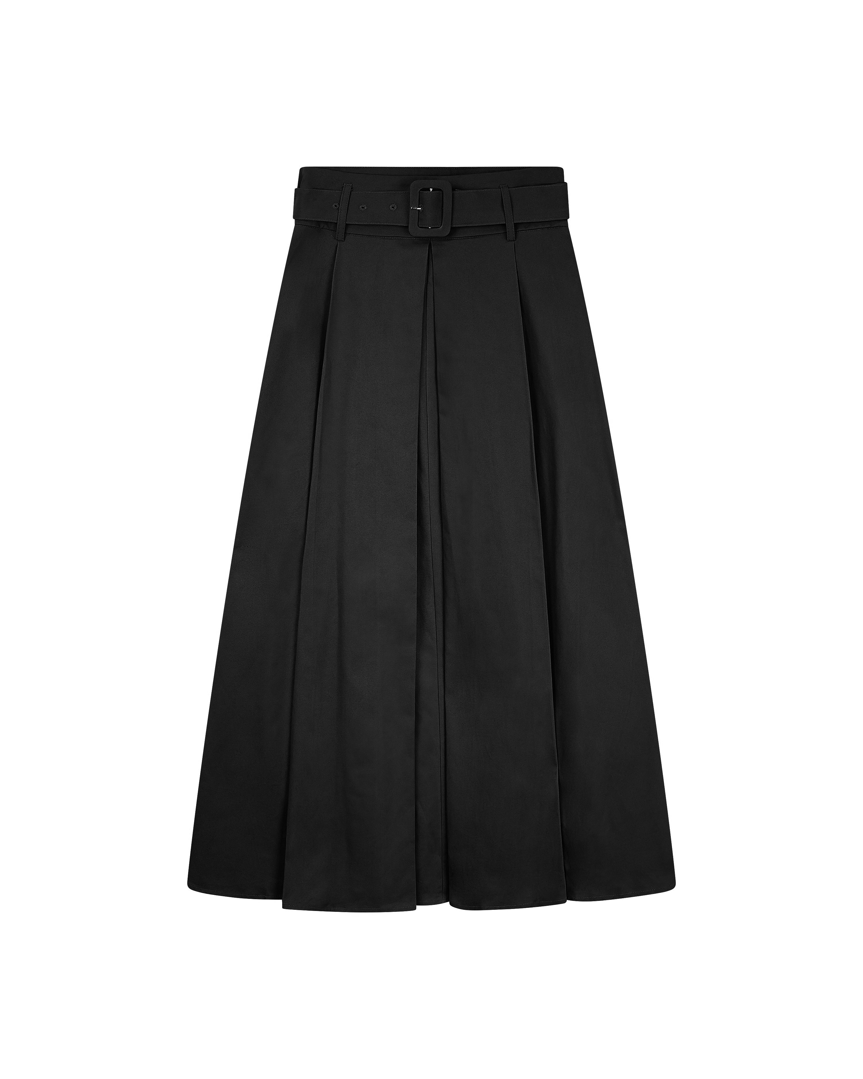 Buckle Belt Middle Pleats Skirt