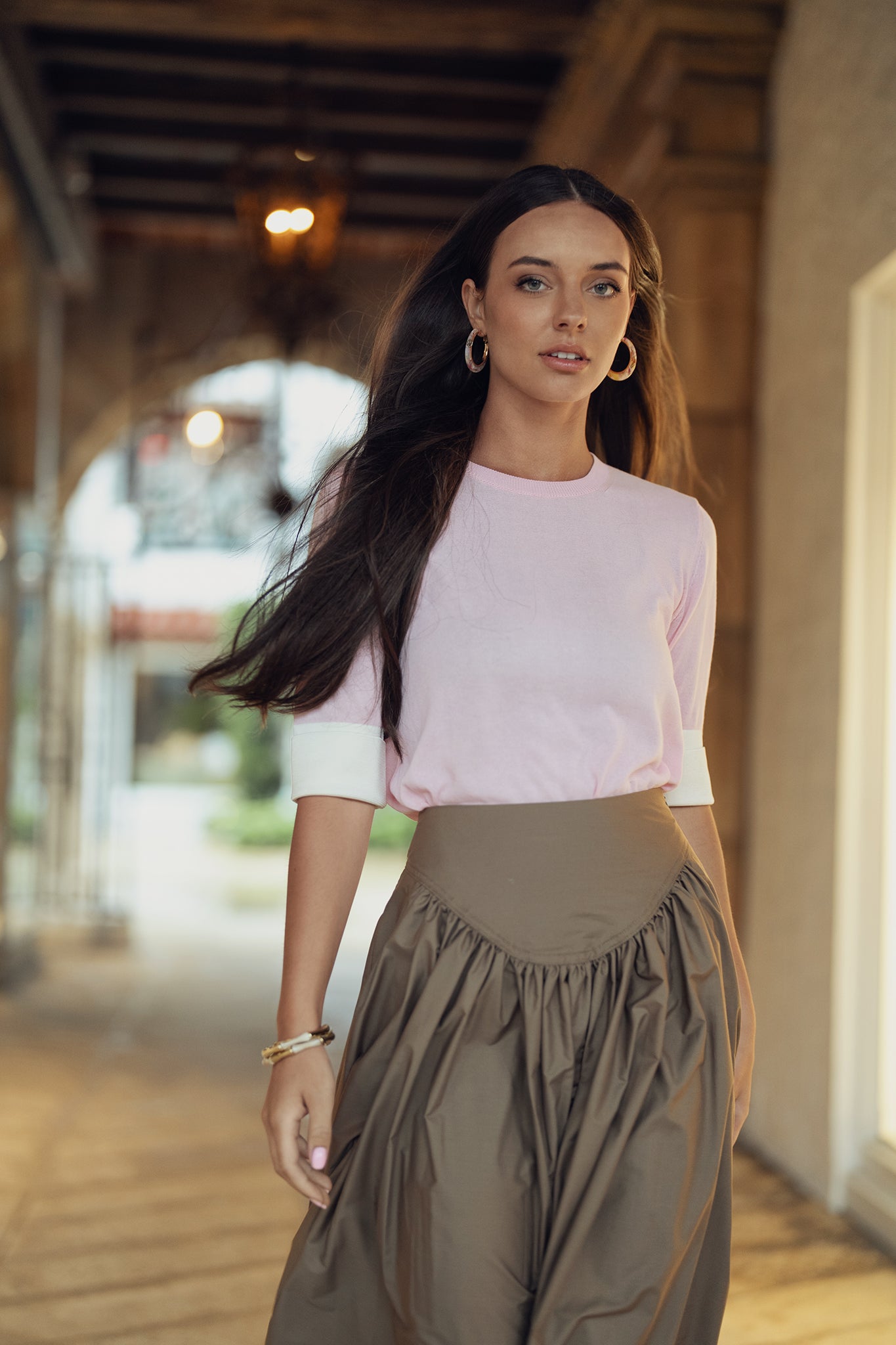 Round Yoke Lightweight Cotton Skirt
