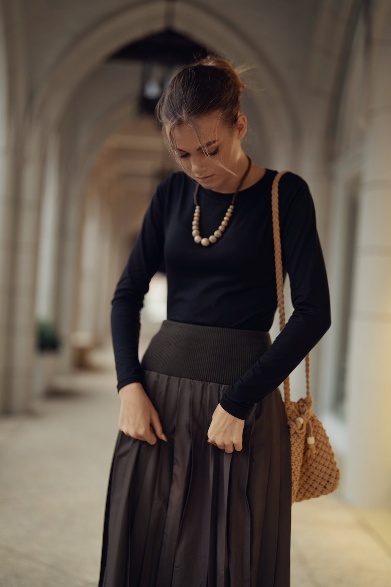 Knit Yoke Waistband Skirt