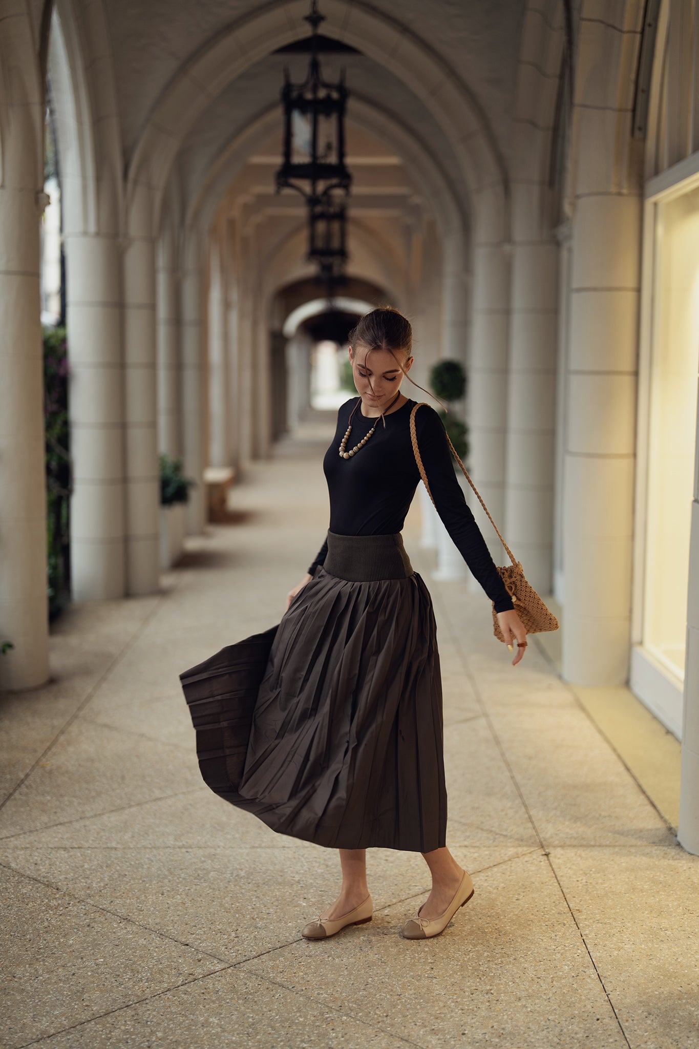 Knit Yoke Waistband Skirt