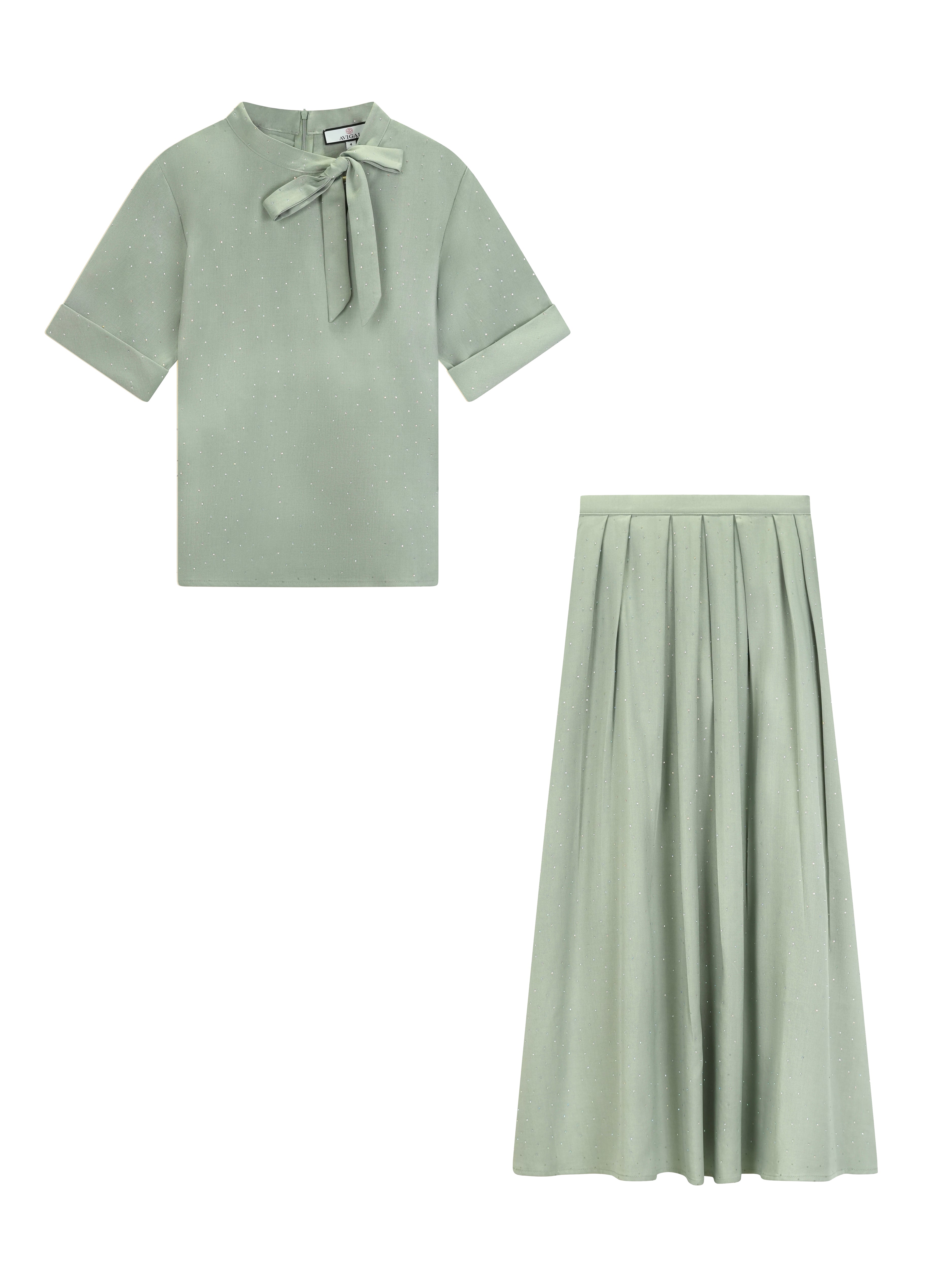 Crystal Studded Top with Bow and Matching Skirt
