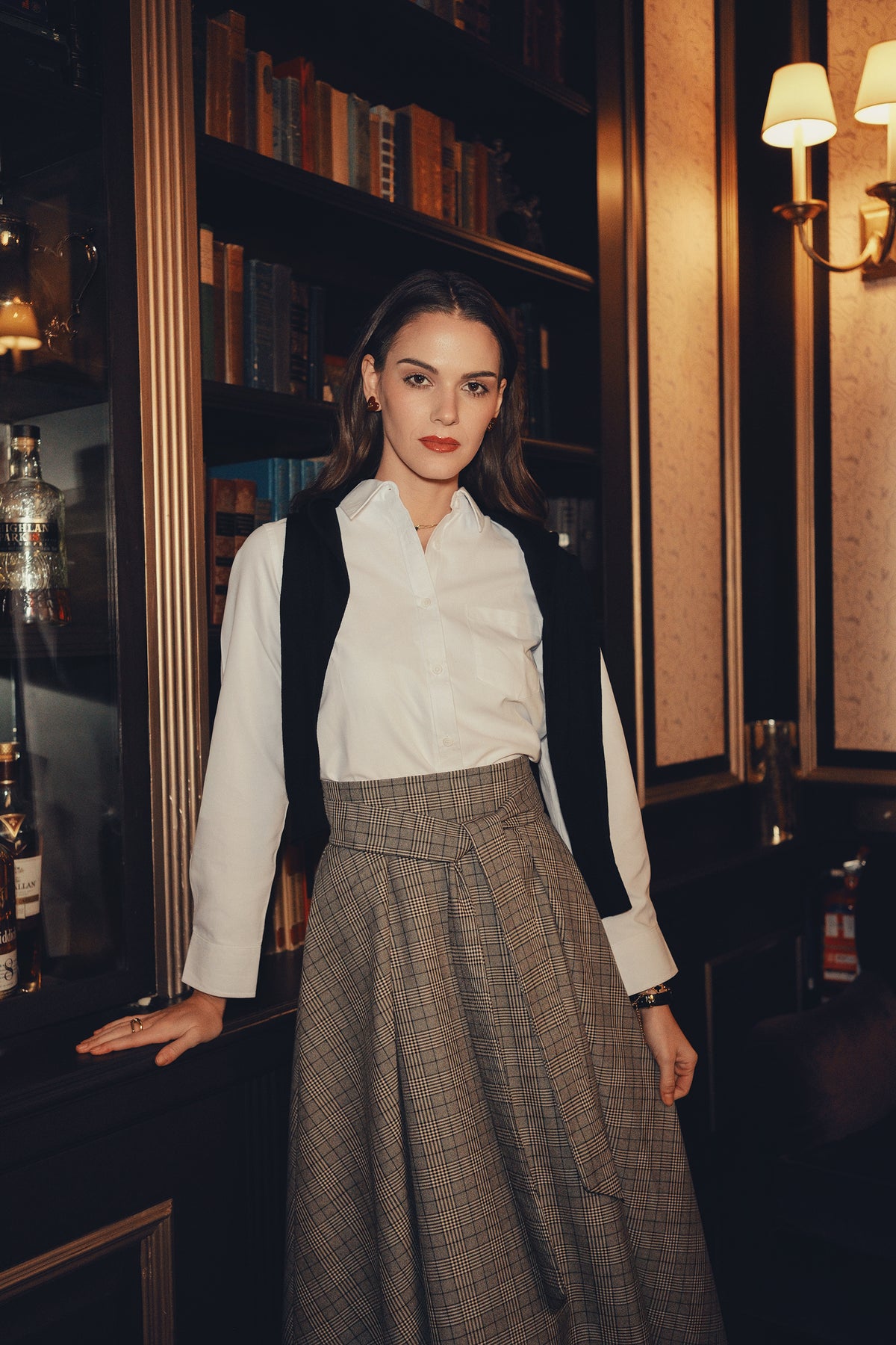 Plaid Circle Skirt With Bow Sash