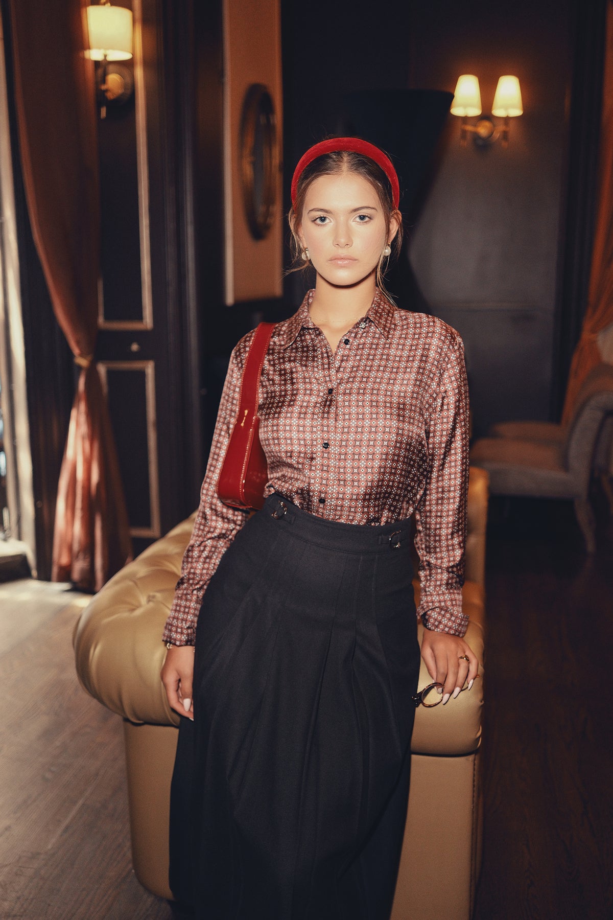A-Line Front Pleated Skirt With Buckle Accent