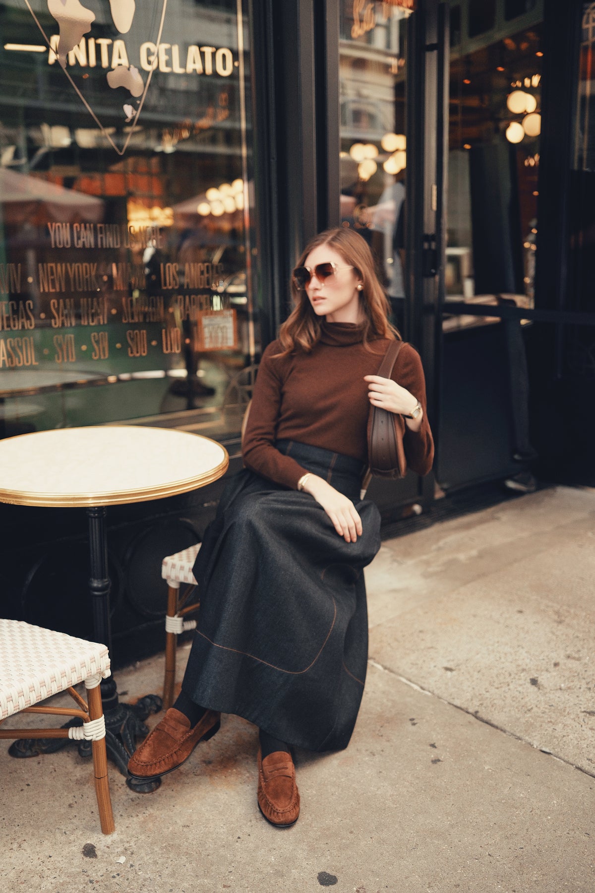 Black Yoke Skirt With Top Stitching