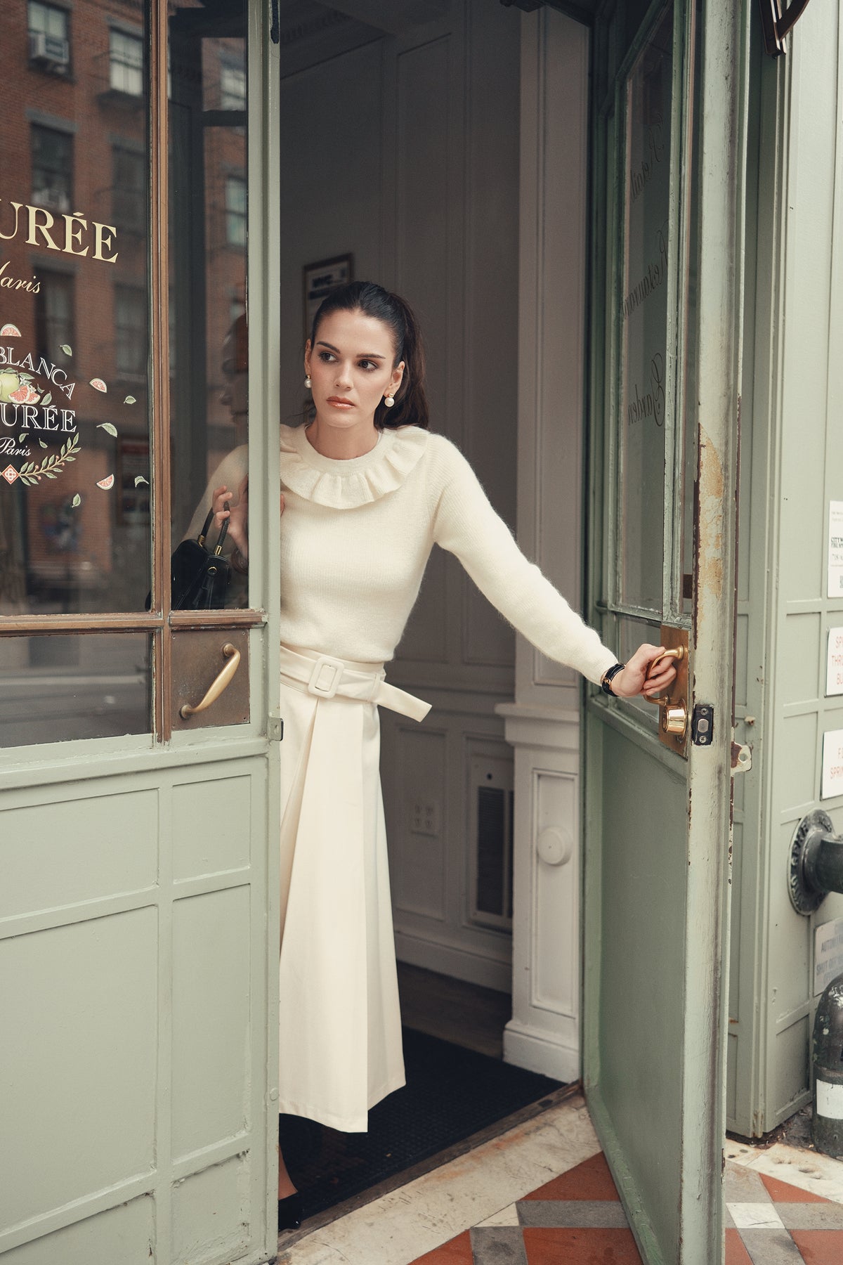 Ruffled Neck Mohair Sweater